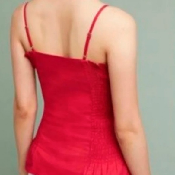 NWT Anthropologie Red/ cranberry Smocked Tank Top ruched - Picture 3 of 6